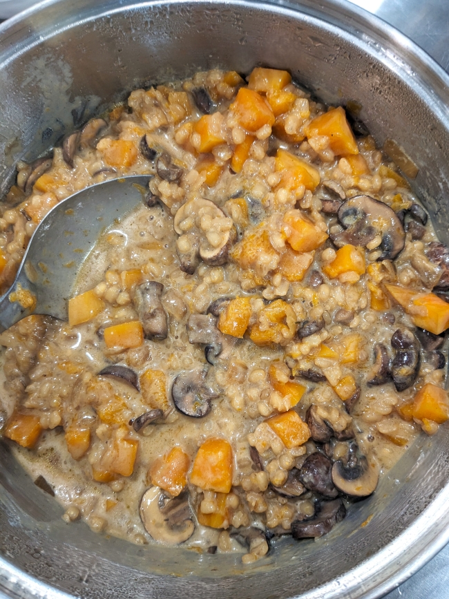 Orge perlé façon risotto aux champignons et potimarron