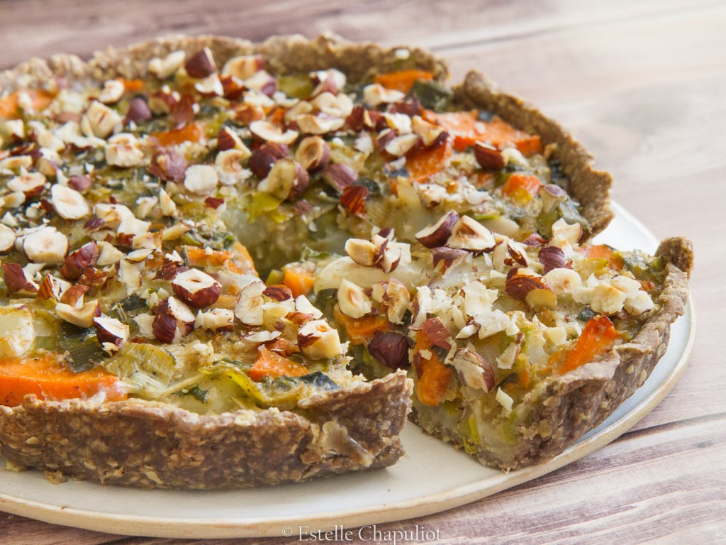 Tarte aux légumes (navet, patate douce, poireau), "béchamel" à l'avoine, pâte sarrasin-avoine - végétale et sans gluten