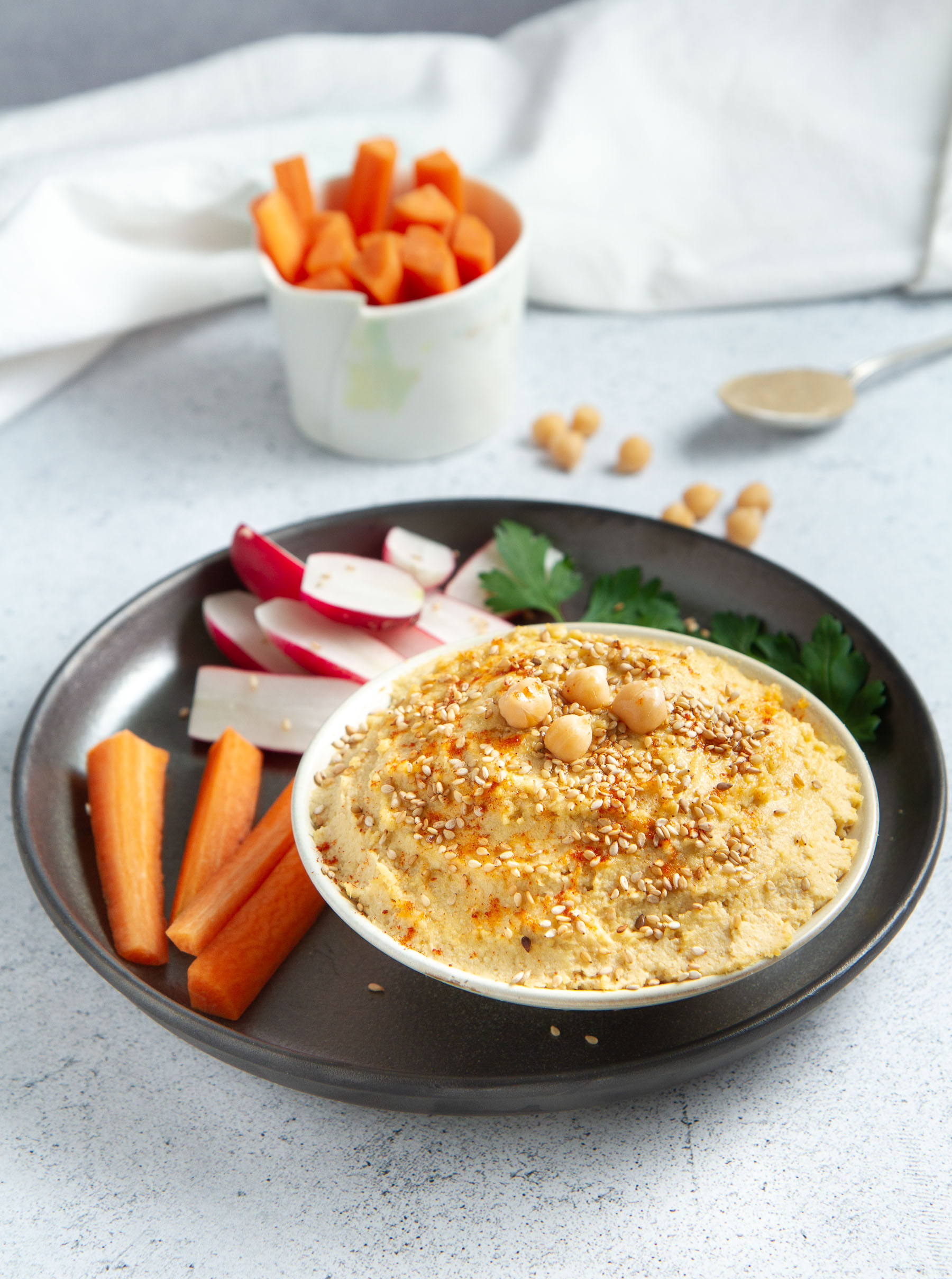 Houmous de pois chiches au gingembre et au sésame (sans ail)