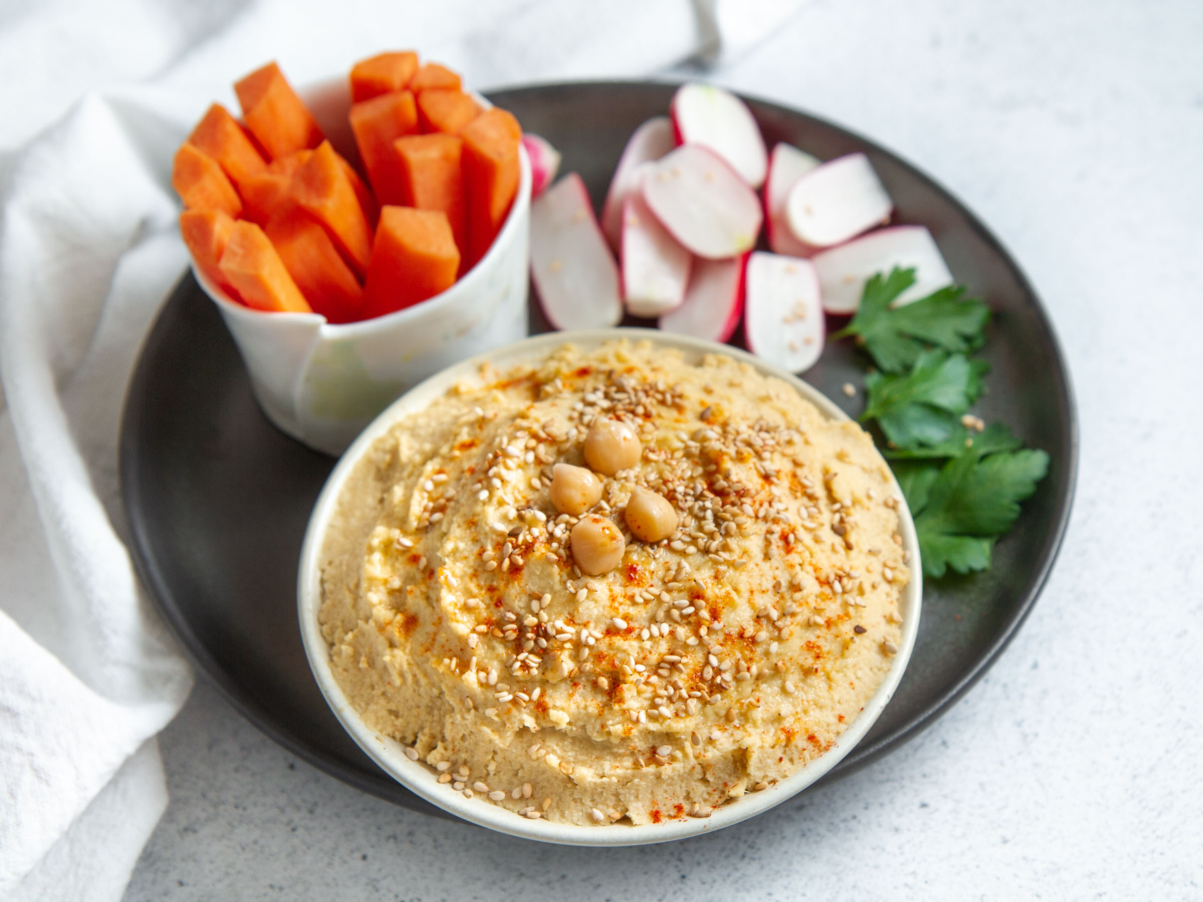 Houmous de pois chiches au gingembre et au sésame (sans ail)