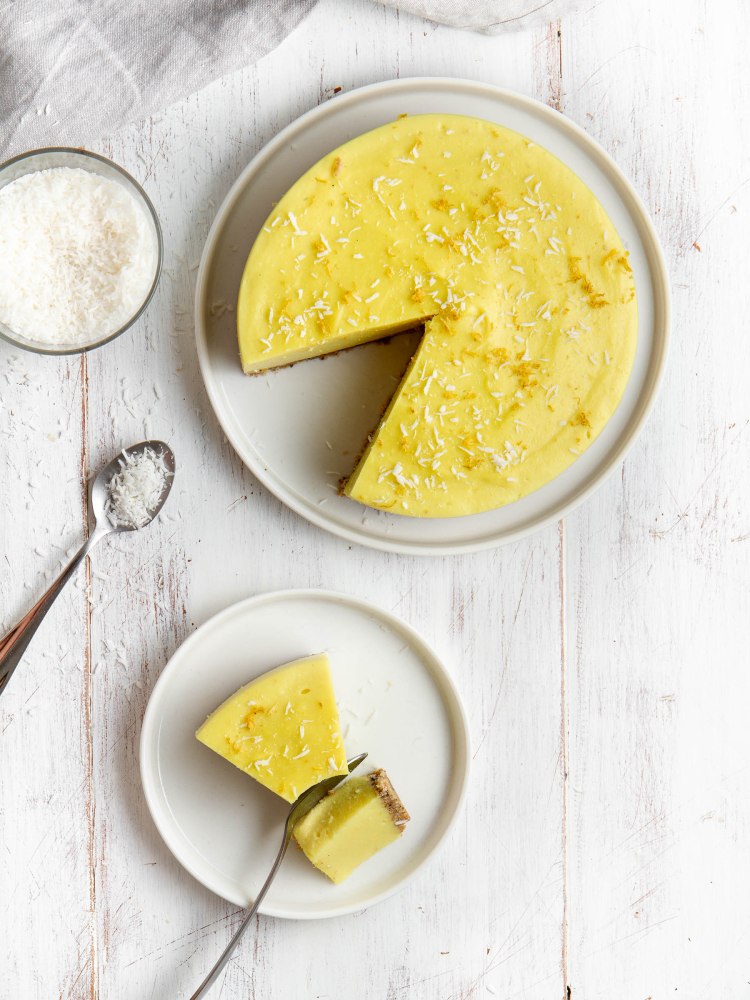 Entremet vegan citron - coco ; pâte sans cuisson aux flocons d'avoine sans gluten
