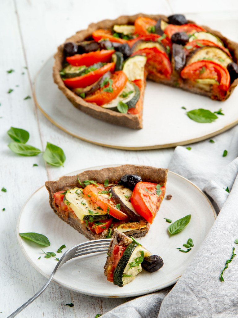 Tarte tomate courgette aubergine façon tian (vegan, sans gluten)